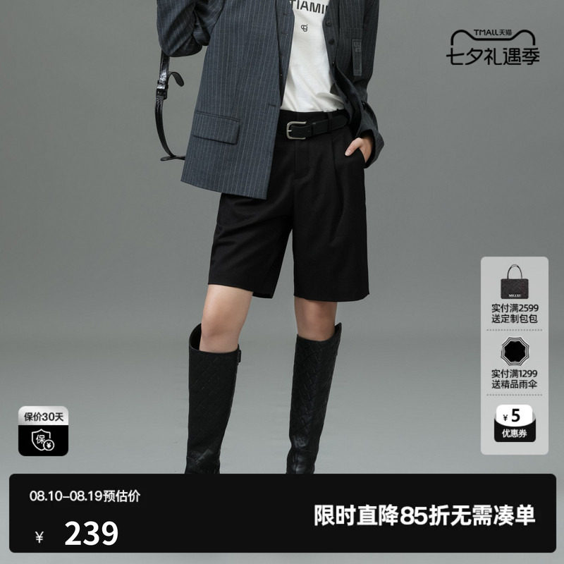 U/TI黑色通勤风西装短裤女装百搭显瘦直筒休闲裤尤缇2025春季新款