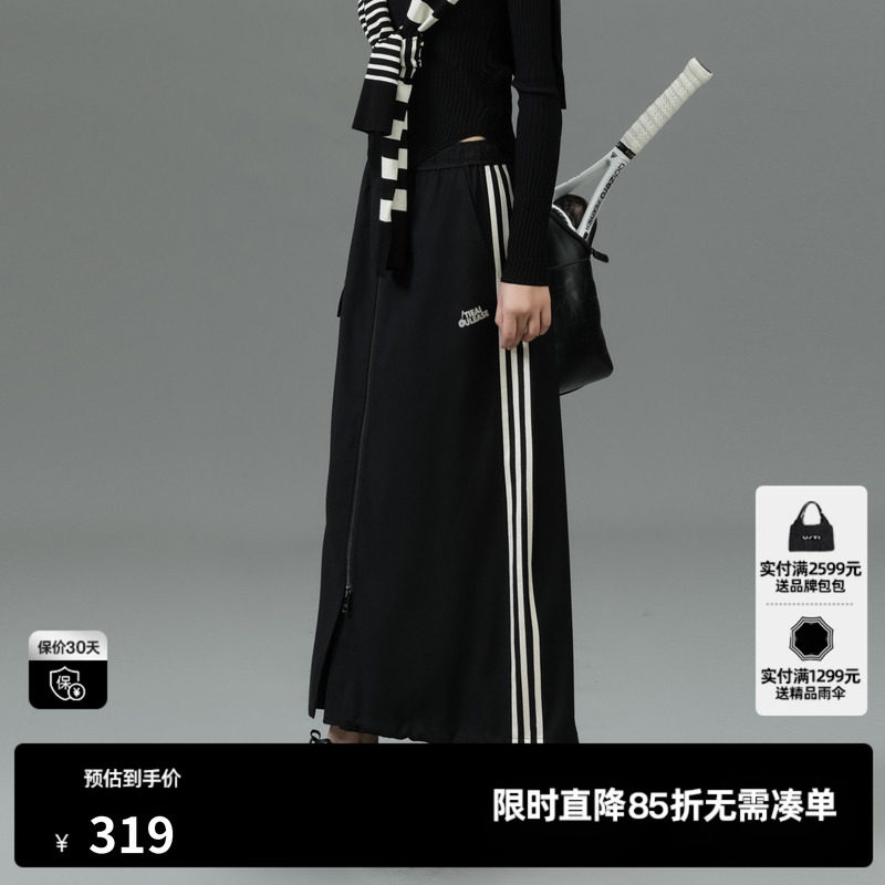 U/TI黑色网球运动风半身裙女百搭棉感拉链工装裙尤缇2025春季新款