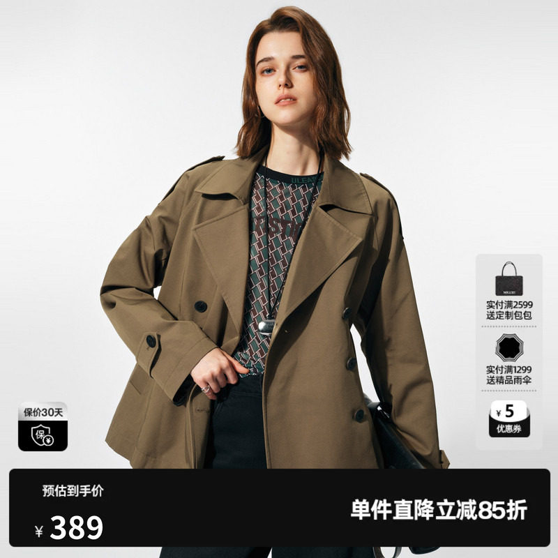 U/TI卡其色一手长双排扣风衣女大翻领英伦风外套尤缇2025春季新款