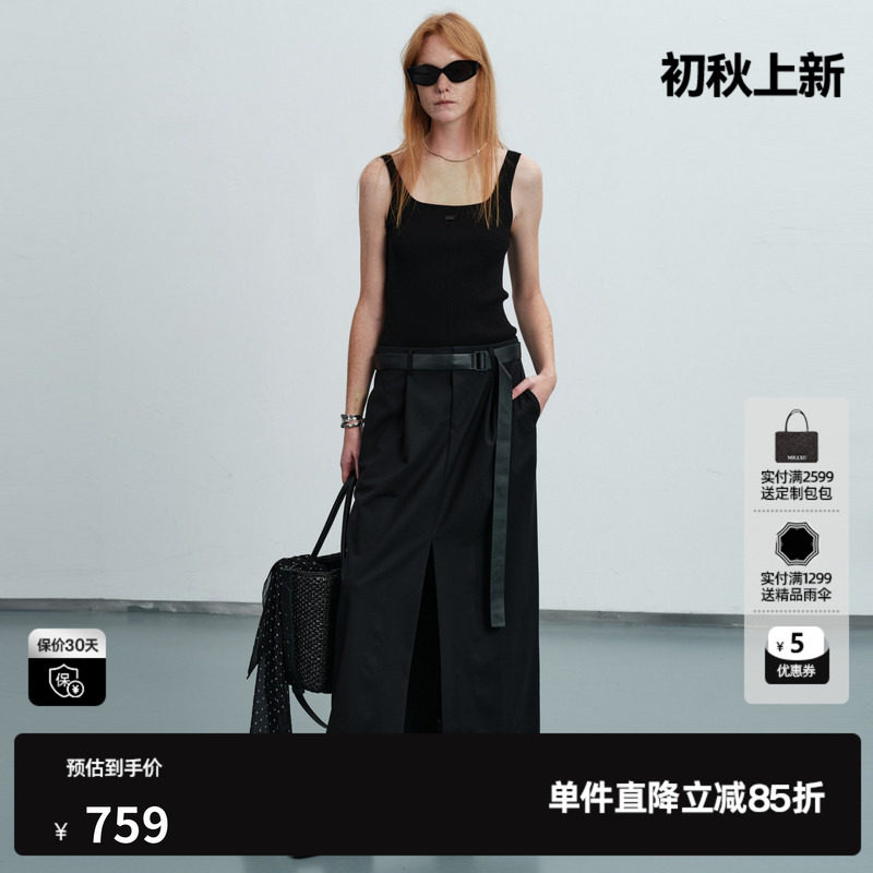 U/TI黑色背心连衣裙女吊带拼接工装直筒薄半身裙尤缇2026夏季新款