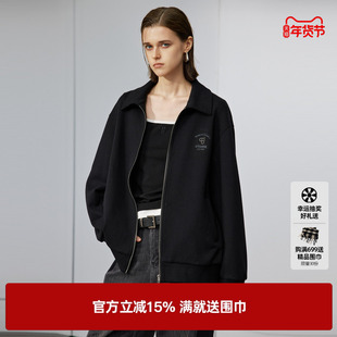 U/TI小翻领拉链外套女装简约运动风棉质休闲卫衣尤缇2025冬季新款