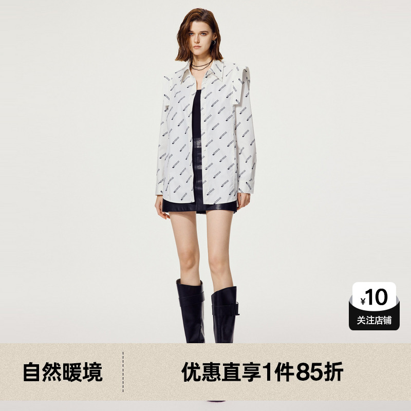 U/TI字母花小众宽肩满印衬衫女百搭廓感休闲上衣尤缇2024秋季新款