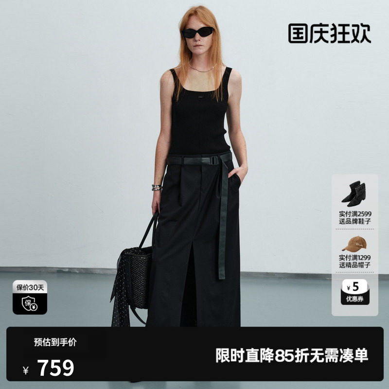 U/TI黑色背心连衣裙女吊带拼接工装直筒薄半身裙尤缇2026夏季新款