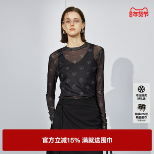U/TI酷感叠穿皮肤衣T恤女 简约通勤网纱薄款上衣尤缇2025秋季新款