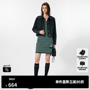 U/TI黑色棉感高腰牛仔外套女 百搭正肩短款上衣尤缇 2025春季新款