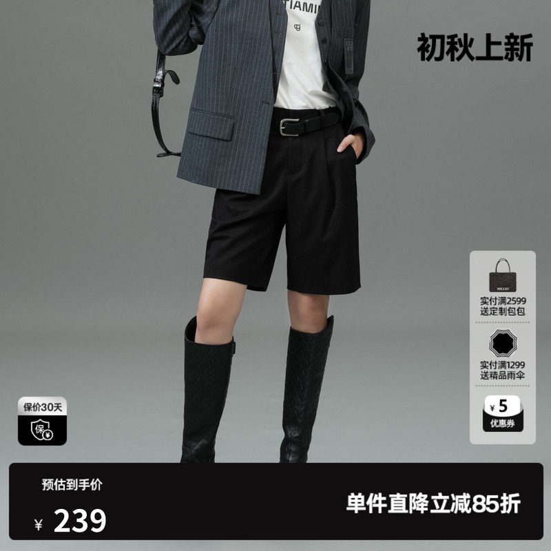 U/TI黑色通勤风西装短裤女装百搭显瘦直筒休闲裤尤缇2025春季新款
