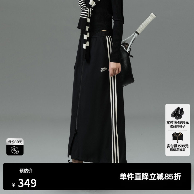 U/TI黑色网球运动风半身裙女百搭棉感拉链工装裙尤缇2025春季新款