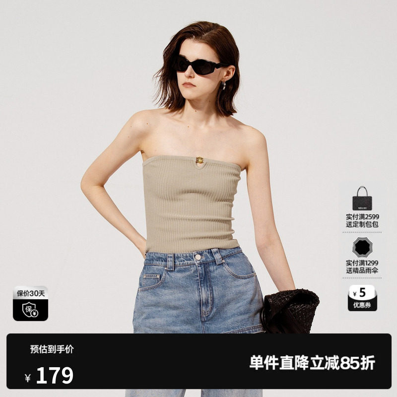 U/TI咖色肌理感毛衫抹胸女装设计感简约无袖上衣尤缇2025秋季新款