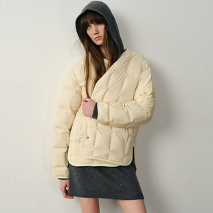 新款 松弛风外套尤缇2025冬季 TI云感保暖绗格90白鸭绒羽绒服女装