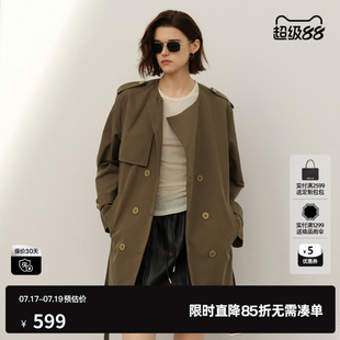 U/TI军绿色英伦风风衣女装棉感简约印花短款外套尤缇2025春季新款