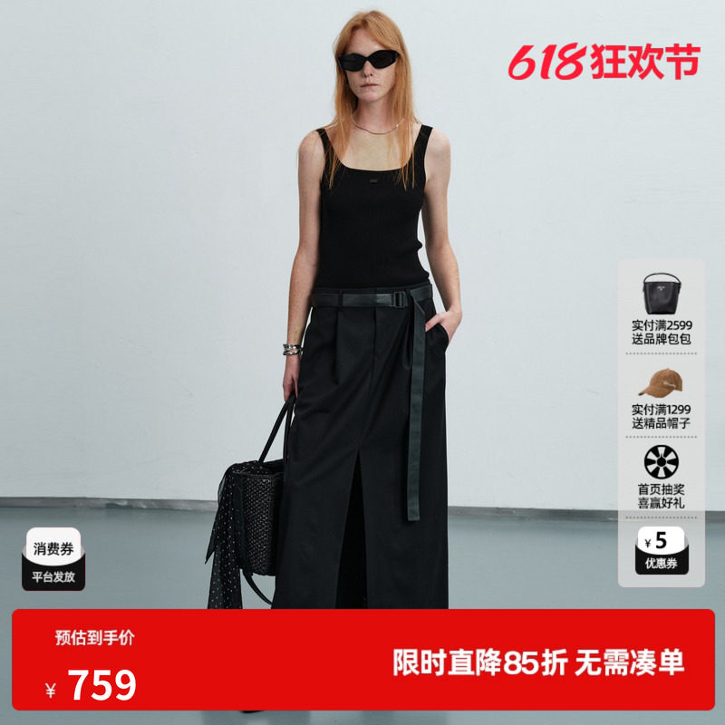 U/TI黑色背心连衣裙女吊带拼接工装直筒薄半身裙尤缇2026夏季新款