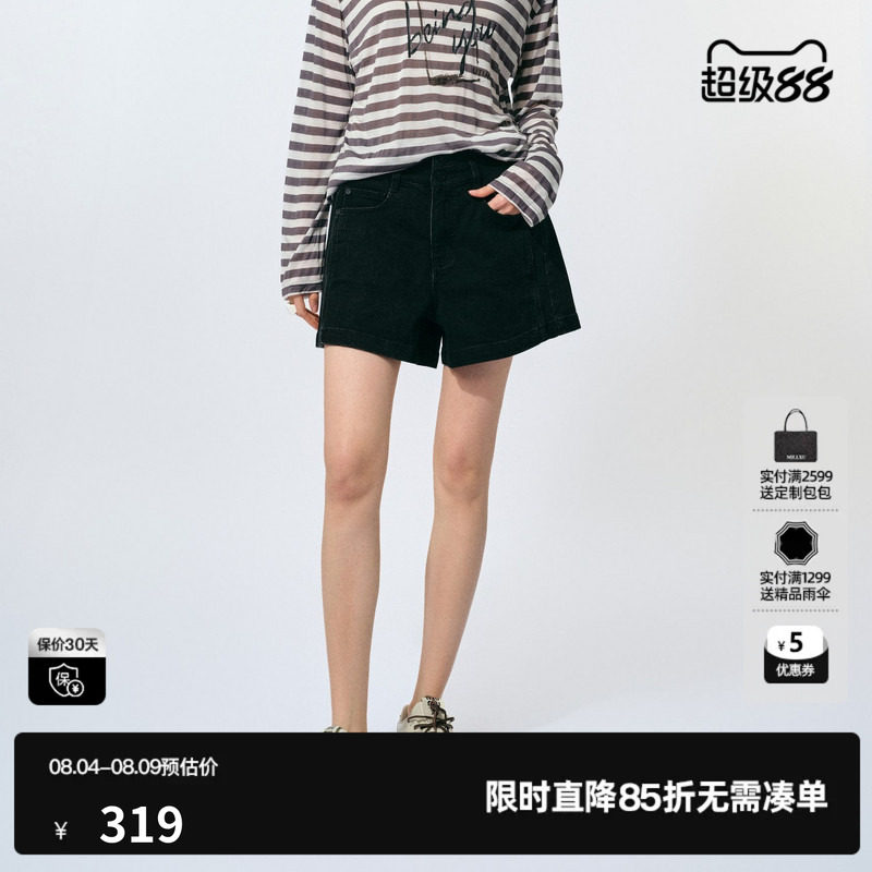 U/TI满印棉感牛仔短裤女复古磨白做旧高腰休闲裤尤缇2025夏季新款