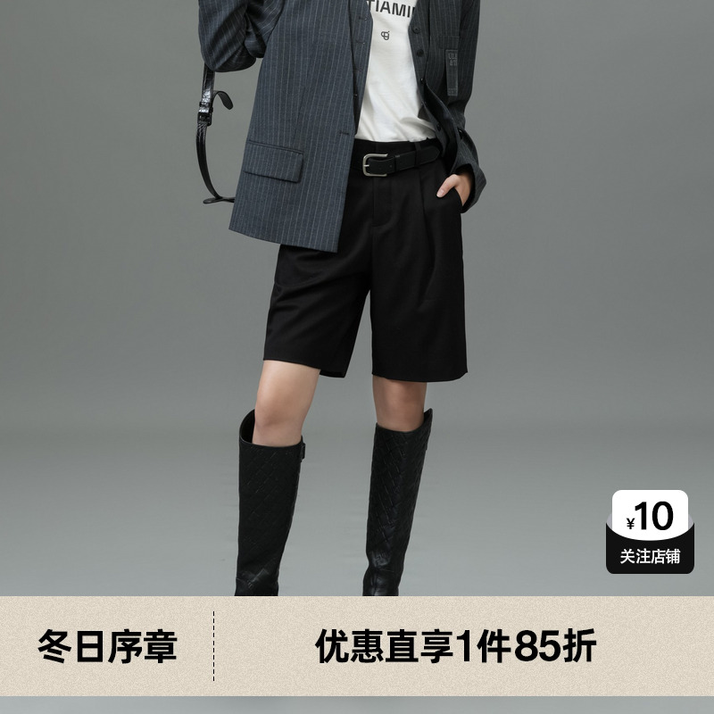 U/TI黑色通勤风西装短裤女装百搭显瘦直筒休闲裤尤缇2025春季新款