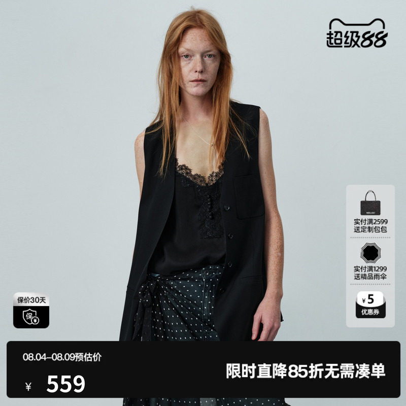 U/TI黑色无袖马夹女V领薄款一手长外穿西装马甲 尤缇2026夏季新款