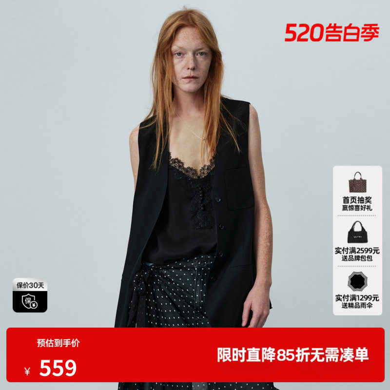 U/TI黑色无袖马夹女V领薄款一手长外穿西装马甲 尤缇2026夏季新款