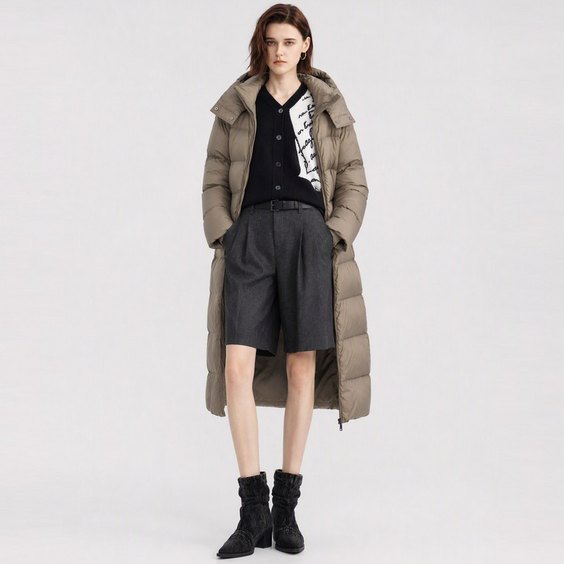 U/TI军绿长款鹅绒羽绒服女连帽可拆保暖加厚外套尤缇2026冬季新款