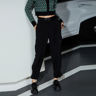 运动裤 女装 设计感休闲裤 新款 裤 尤缇2024春季 TI黑色拉链束脚工装