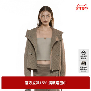 U/TI植绒满版短款风衣女装复古老花抽绳连帽外套尤缇2025秋季新款