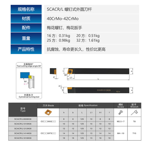 数控刀杆90度外圆刀SCACR0808/1010/1212/1616H06/09仪表车床车刀