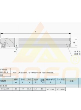 钨钢合金抗震内冷内孔刀杆 中心出水 E08K/E10M/E12Q -SSKCR06