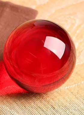 琉璃鸿运珠压缸聚宝小摆件红珠玻璃球人工O水晶球铜缸配饰把玩