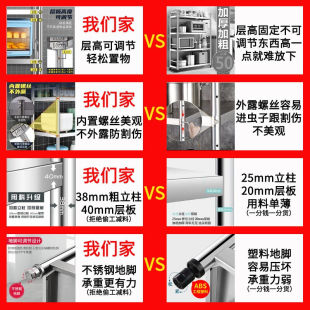 厨房置物架落地多层不锈钢收纳架微波炉烤箱架家用储物架可定制围