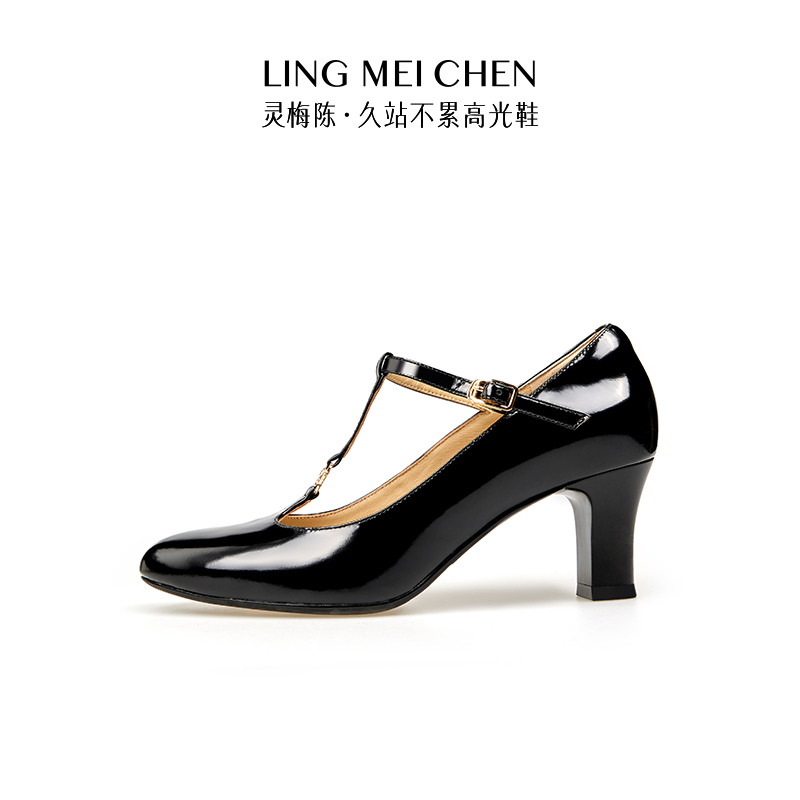 灵梅陈玛丽珍高跟鞋粗跟小皮鞋女