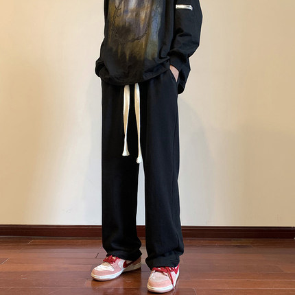休闲裤男款d宽松oversize黑色男生裤子阔腿直筒抽绳卫裤潮牌运动