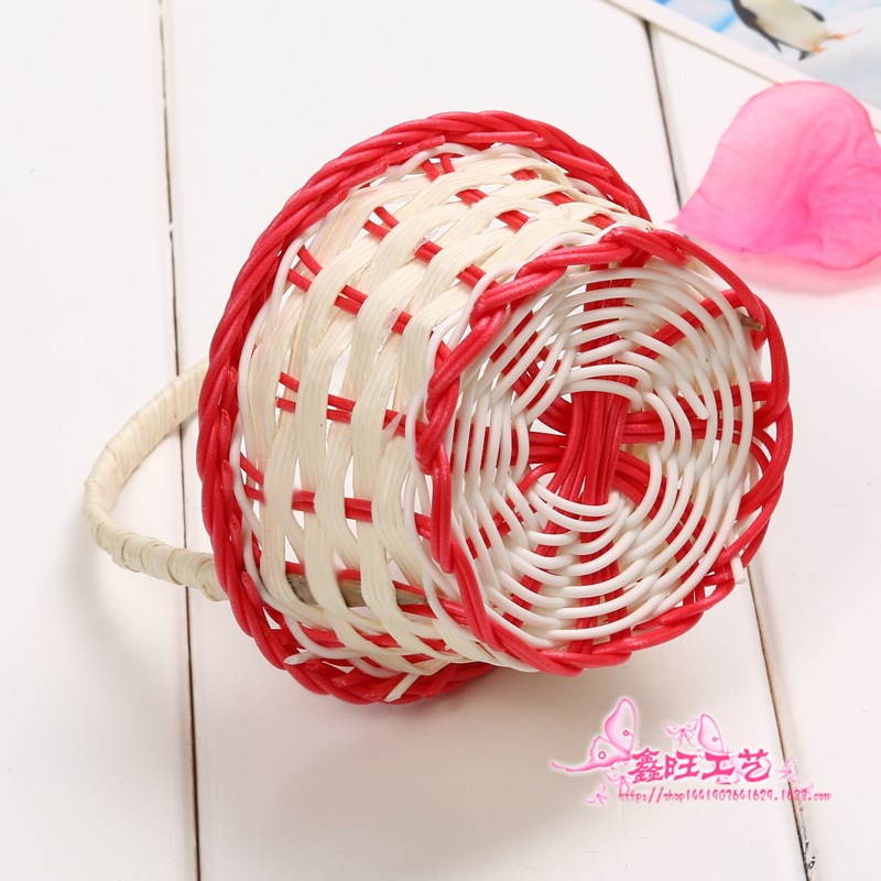 新款编织收纳篮 花篮塑料藤条儿童手提篮 家居摆件挂篮 厂家