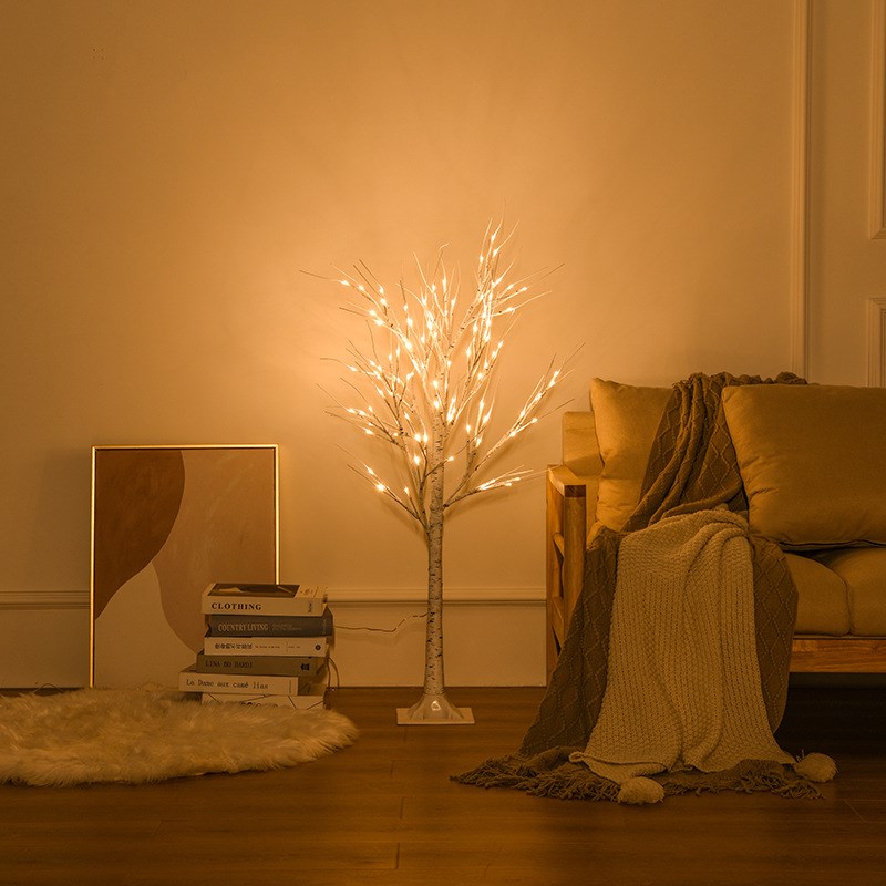 新款室内LED彩灯发光白桦树新年春节装饰灯圣诞节日氛围景观仿真