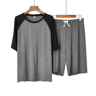 男士 短袖 夏季 薄款 空调家居服可外穿 睡衣套装 莫代尔棉休闲圆领大码