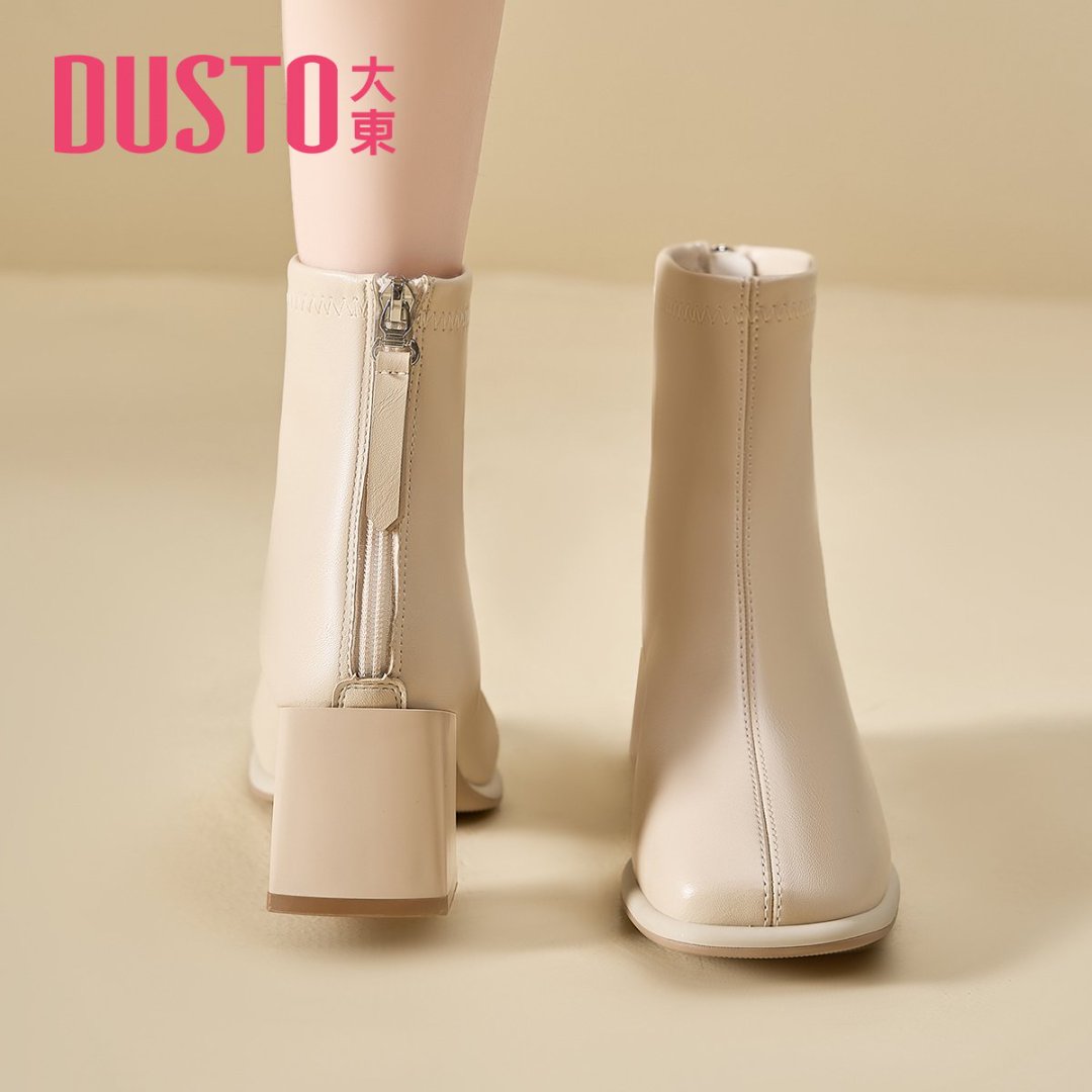 大东官方正品粗跟高跟短靴