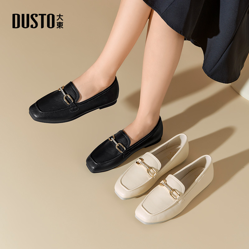 大东官方正品黑色一脚蹬乐福鞋