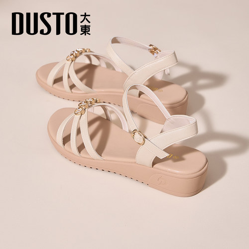 大东官方正品坡跟软底妈妈凉鞋