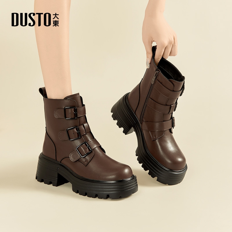 大东厚底马丁靴棕色美拉德靴子