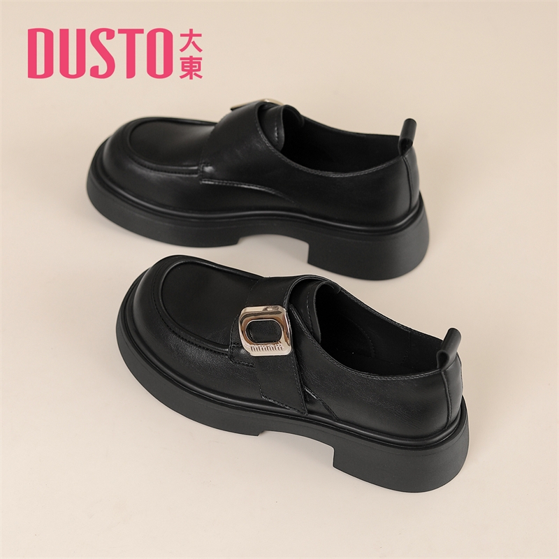 大东黑色厚底乐福鞋英伦风小皮鞋