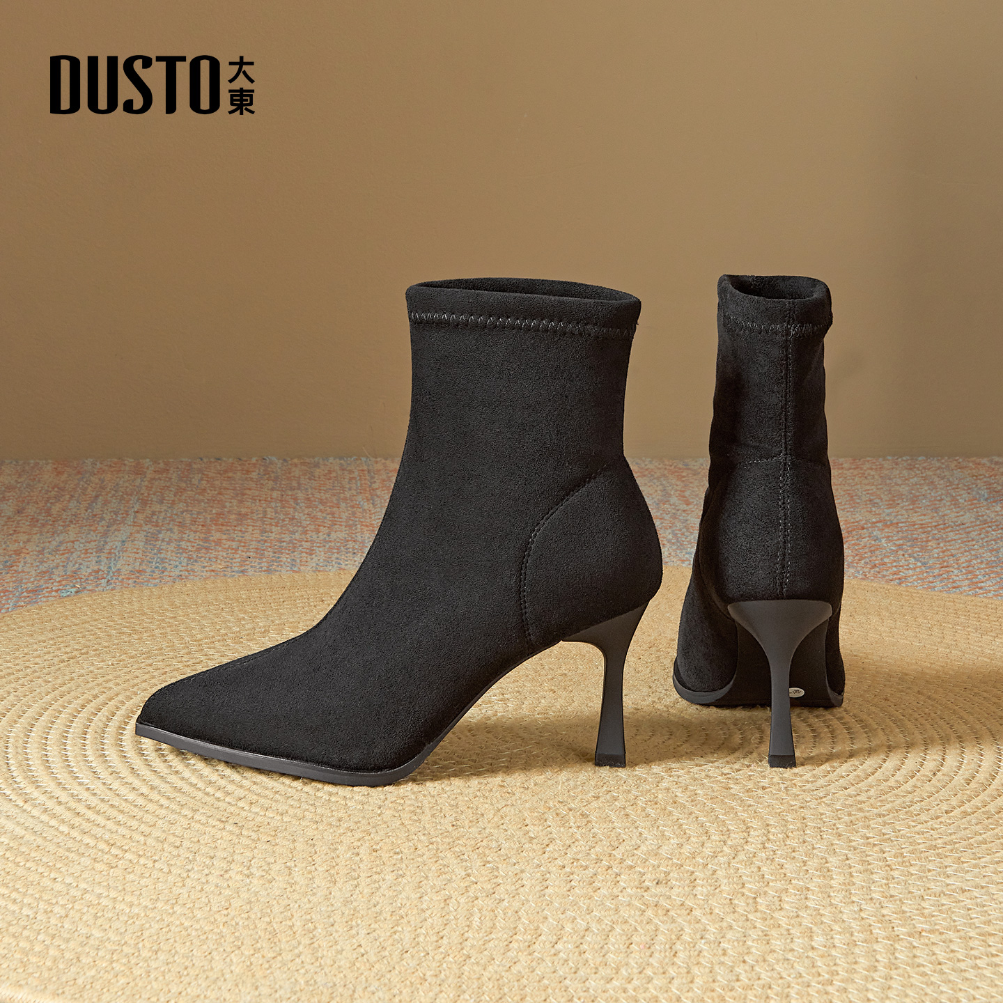 大东官方正品高跟短靴尖头细跟