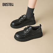 女2026新款 冬季 英伦风厚底系带小皮鞋 大东黑色加绒乐福鞋 保暖鞋 子