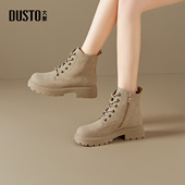 大东复古加绒马丁靴女款 2026新款 冬靴子女瘦瘦靴厚底粗跟系带短靴