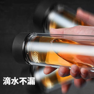 极速健牌双层玻璃杯超大容量办公室泡茶杯水杯茶水T分离耐热高温