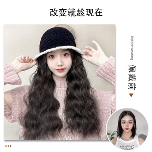 极速假发女长发帽子假发一体时尚新款秋冬渔夫盆帽水波Y纹假发全