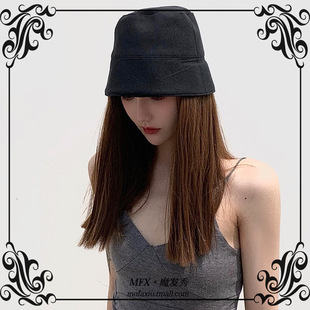 极速假发帽子一体时尚q韩版夏季款网红水桶帽子假发长直发一刀切