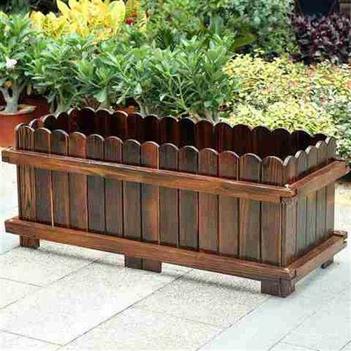 新品防腐木花箱户外庭院长方形种植箱F家用室外阳台花盆大号碳化