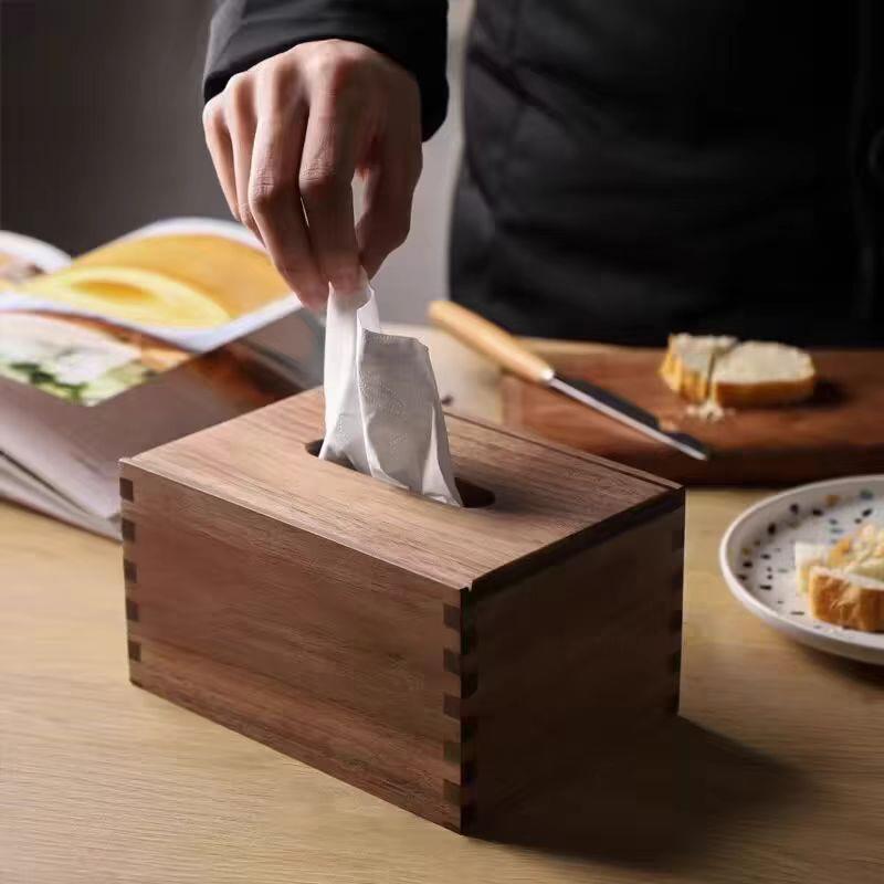 北美胡桃木纸巾盒客厅茶几实木抽纸盒民宿餐厅木质纸抽收纳盒轻奢