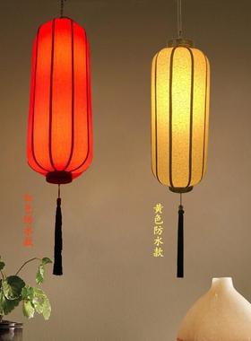 新中式古典红色防雨防水吊灯茶楼布艺红灯笼饭店客栈走廊灯中国风