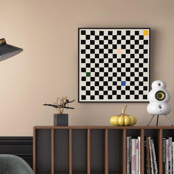 小众艺术抽象格子斗柜摆台壁画 卧室床头挂画 现代简约餐厅装饰画