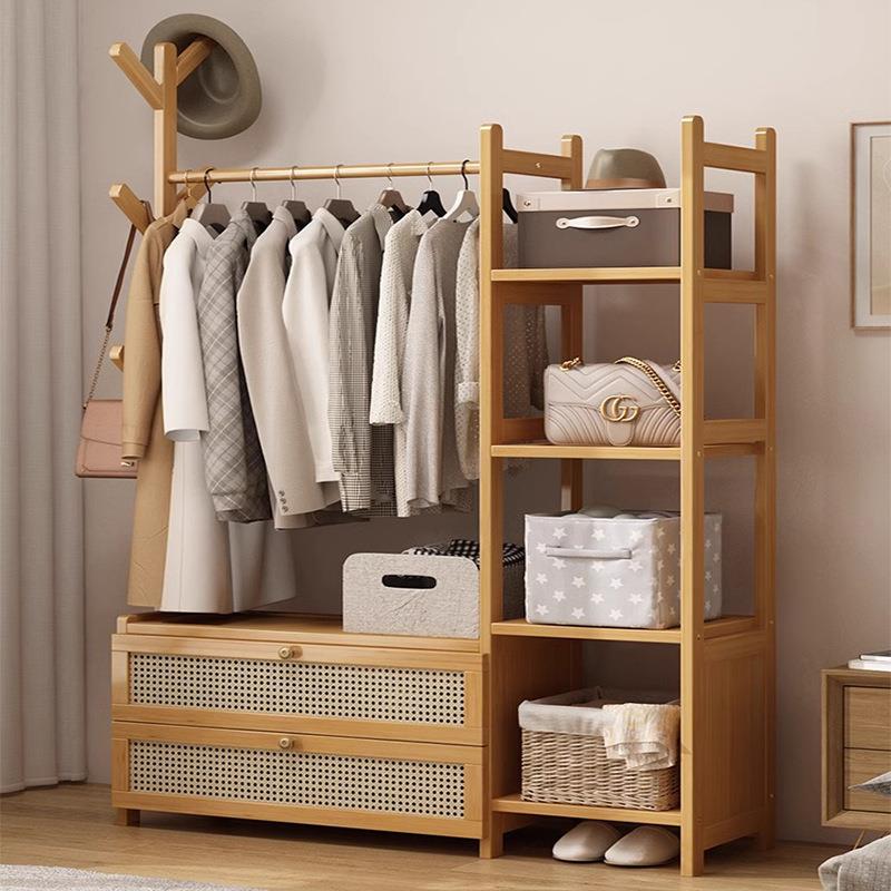 挂衣架家用落地卧室衣帽架带储物柜简易房间挂衣服的架子置物架子