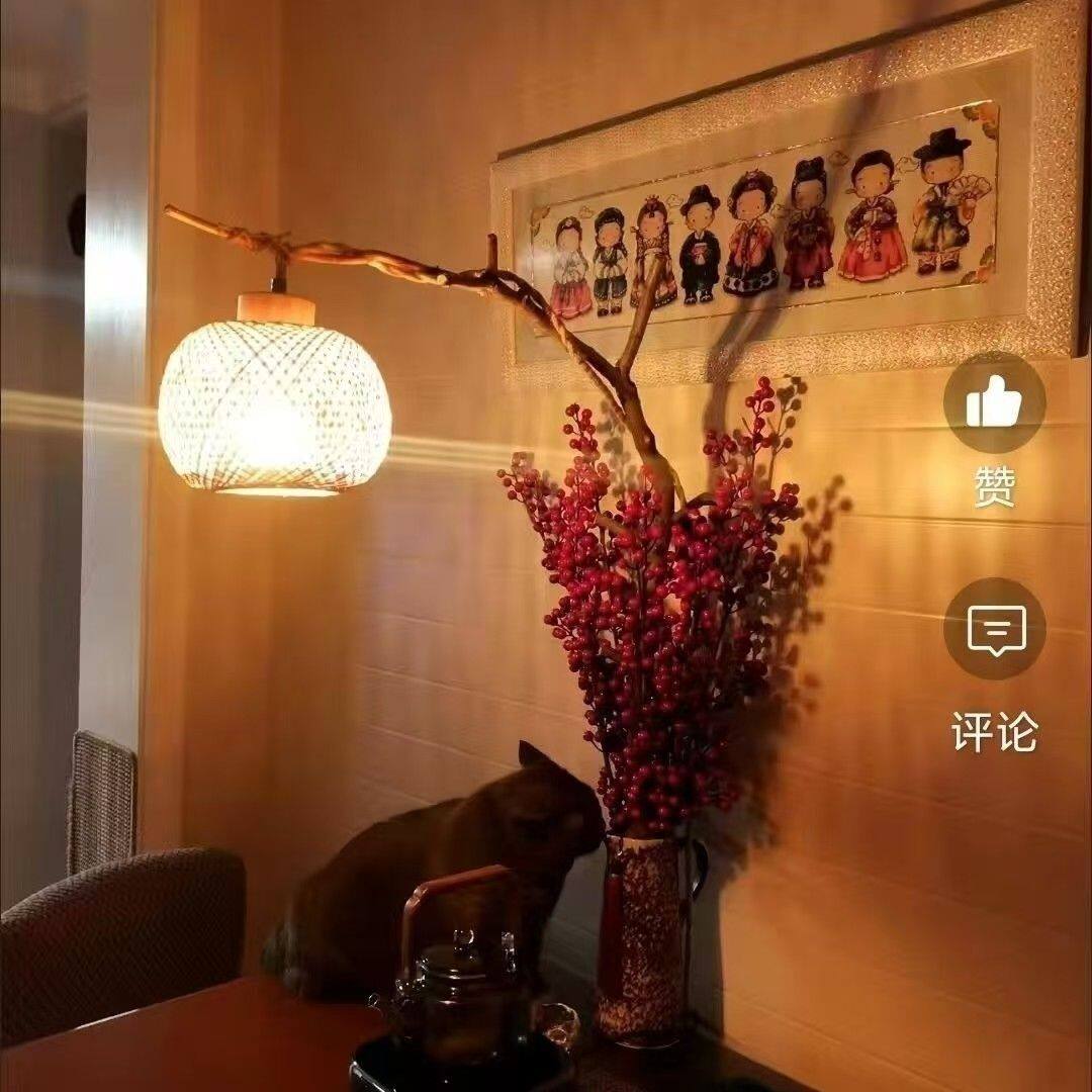 麻绳竹编吊灯复古台灯禅意茶桌根雕树枝挂灯新中式灯罩灯罩配件