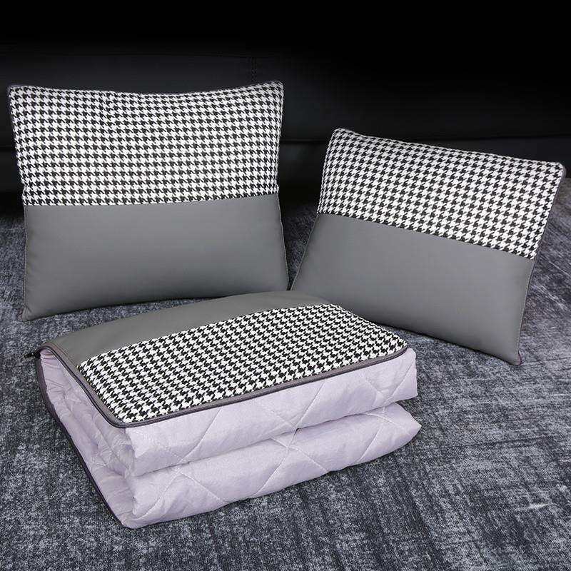 B6Y抱枕被子两用千鸟格二合一折叠腰靠枕头枕车载车用午睡毯子办