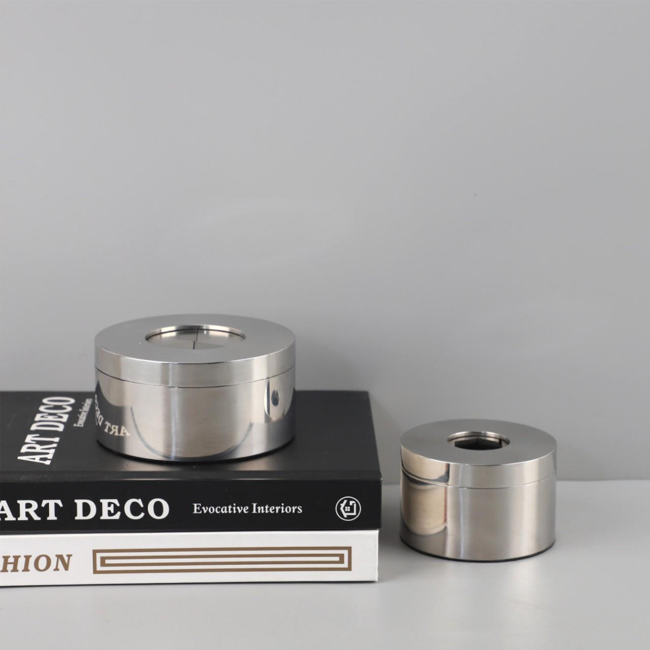 Gạt tàn inox 不锈钢旋转式带盖防飞灰烟灰缸